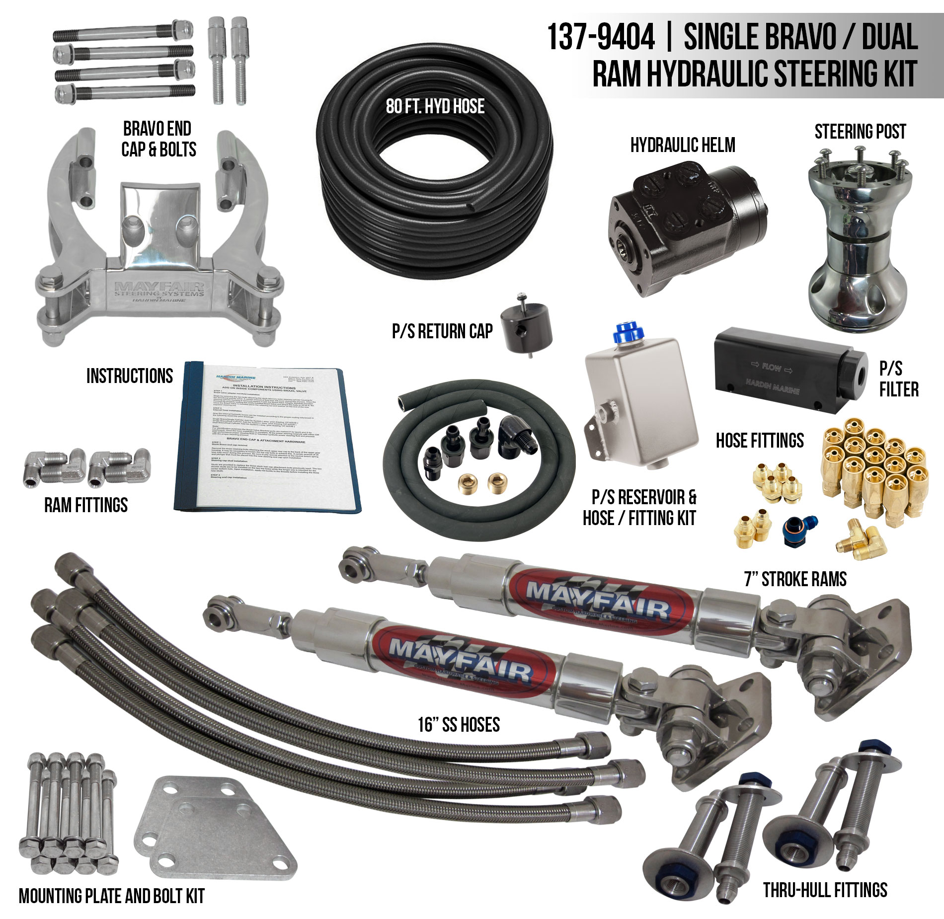 Mayfair Single Bravo/Dual Ram Full Hydraulic Steering Kit