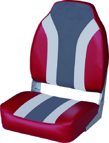 Wise Classic High Back Fishing Boat Seat, No Pinch Hinge - Red/Grey/Charcoal